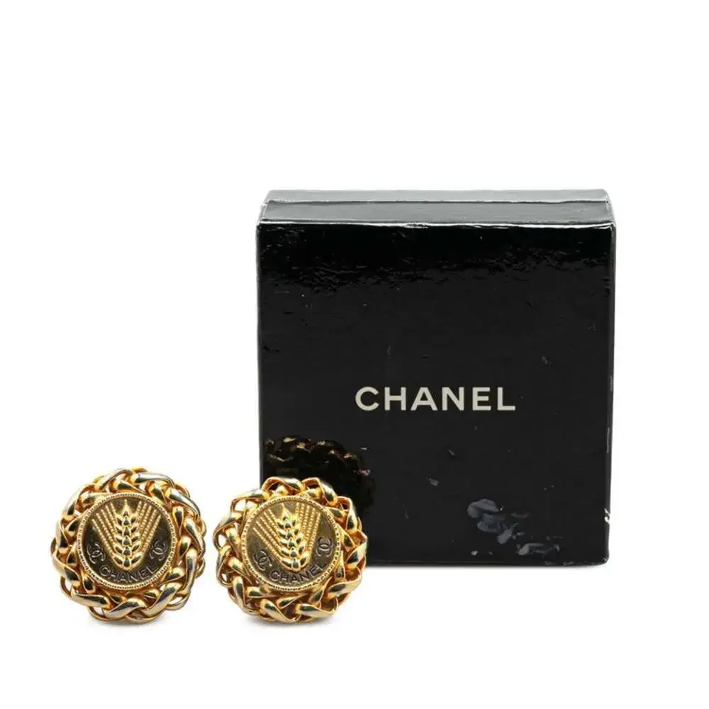 CHANEL Gold Logo Earrings
